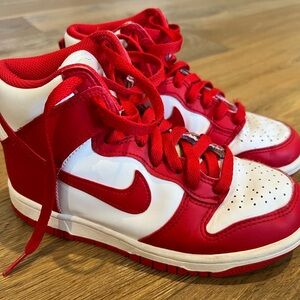 Nike Kids Red and White Sneakers 3.5Y